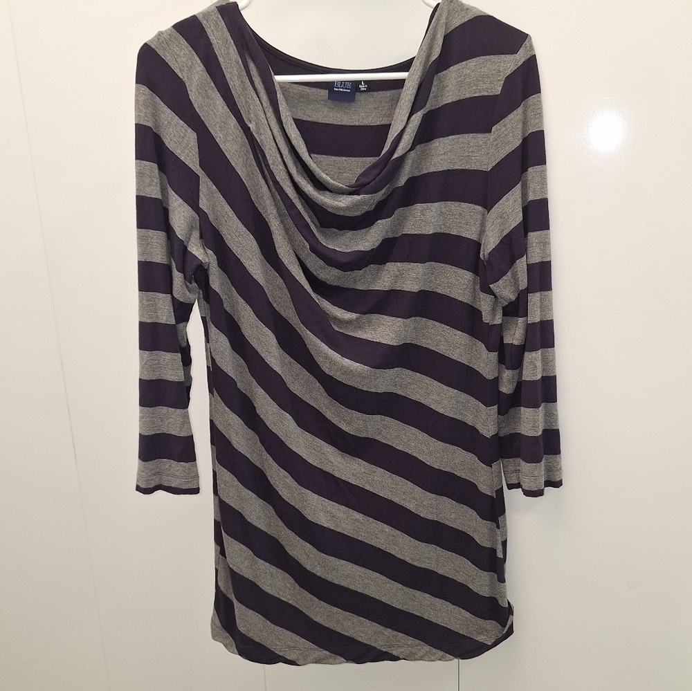 Saks Fifth Avenue Women's Striped Top Purple Gray Large